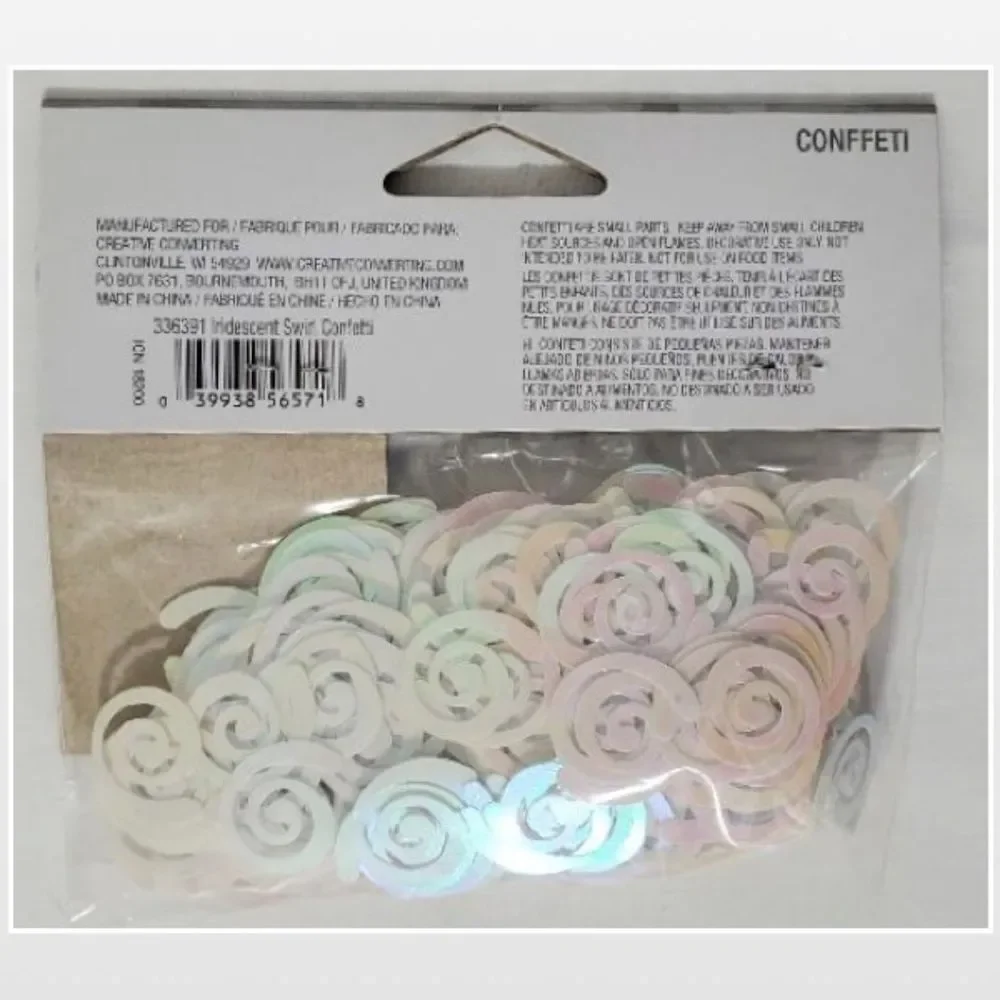 New Confetti White Holographic Party Swirls Home Table Top Decoration NWT